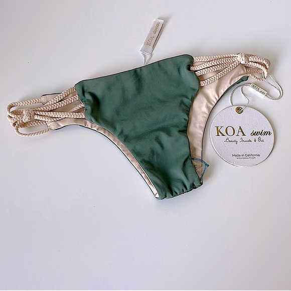 NWT (XS) KOA braid side EXTRA LOW rise sexy tiny bitsy swim bottoms army green - Picture 1 of 10
